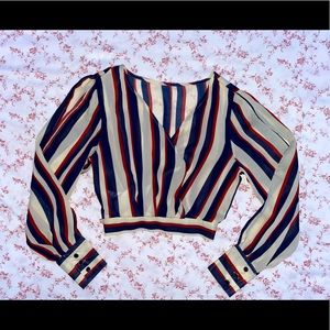 Cropped, Sheer V-Neck Blouse